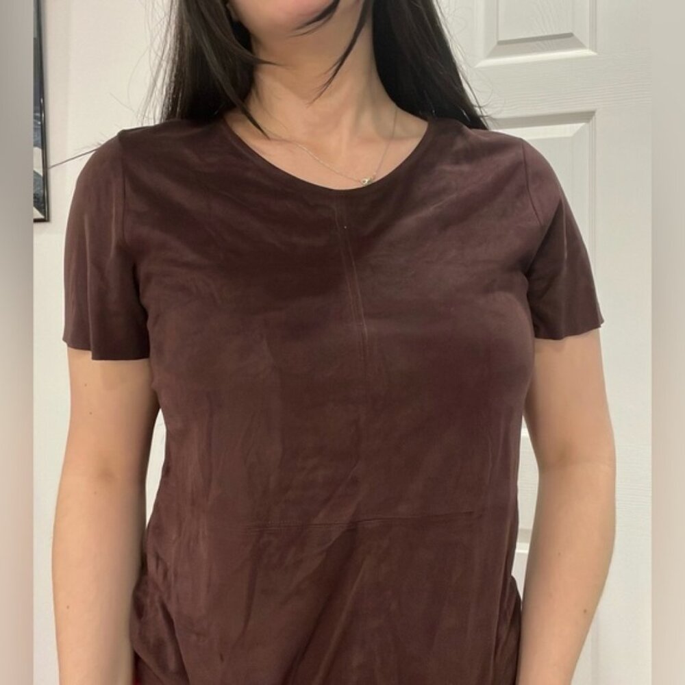 Vero Moda Plum Purple Faux Suede Short Sleeve Blouse Size L Soft Glam